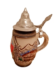 Beer Stein Original King Pewter Topped Innsbruck Handpainted 7" Tall with TAG - Picture 1 of 12