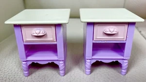 2 Fisher Price Loving Family Dollhouse Purple Side Tables Nightstand Bedroom - Picture 1 of 6