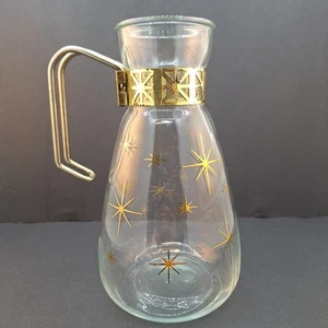 Vintage MCM Coffee Pot Carafe - Atomic Gold Stars Distressed - Picture 1 of 10