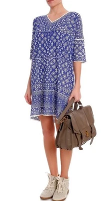 $480 ISABEL MARANT ETOILE Beverly Embroidered Tunic Dress Blue Bloom M - Image 1 of 4