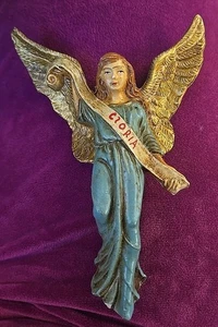 Vintage Mid-Century handbemalte hängende Krippe Gloria lächelnder Engel 6 Zoll - Bild 1 von 10