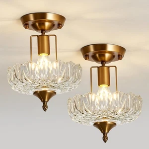 Confezione 2 Plafoniere Semi Incasso Vetro Vintage Oro Piccolo Lampadario Ind... - Foto 1 di 9