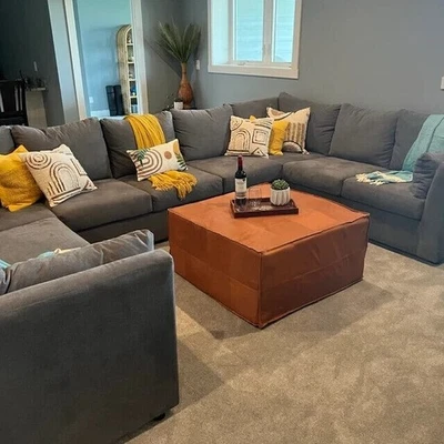 Moroccan Leather New Footstool Brown Pouf 30''Boho Ottoman Pouffe Unstuffed - Image 1 of 4