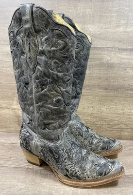 Corral Vintage Boots Western Cowgirl Embroidered Leather Gray Womens Size 8.5M - Image 1 of 4