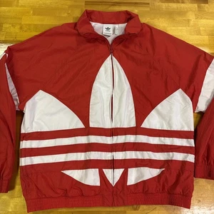 Adidas Originals Herren Gr. XL rot weiß Big Trefoil Nylon Trainingsjacke Full Zip GC - Bild 1 von 21