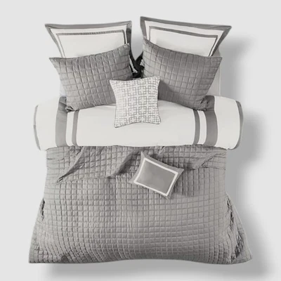 Madison Park Gray Heritage 8-Piece Comforter and Coverlet Set - Full/Queen Size - Image 1 of 4