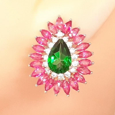 5.26ctw Green, Pink Topaz & White Sapphire 14K Rose Gold 925 Silver Earrings - Image 1 of 4
