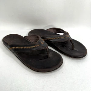 OluKai Men's Size 11 Mea Ola Leather Beach Outdoor Sandals - Dark Java - Picture 1 of 11