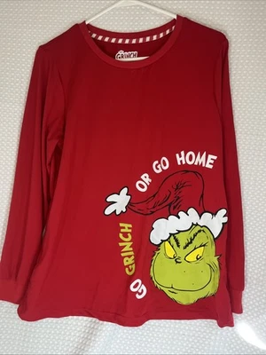 Grinch Long Sleeve Shirt M (8-10) Red Go Grinch Or Go Home Holiday - Image 1 of 4