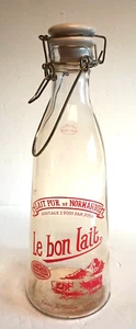 Botella de leche francesa Lait Pur de Normandie Le bon Lait alambre oscilante tapa de porcelana - Imagen 1 de 8