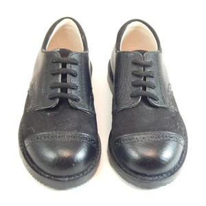 DE OSU - Spain -Boys Black Leather Dress Cap Toe Oxfords Shoes -European -Size 8 - Picture 1 of 5