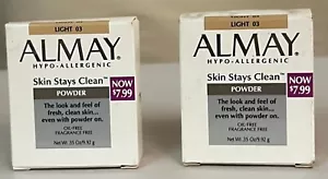 2 ALMAY HYPO-ALLERGENIC SKIN STAYS CLEAN POWDER 0.35 oz LIGHT 03 pl read - Picture 1 of 1
