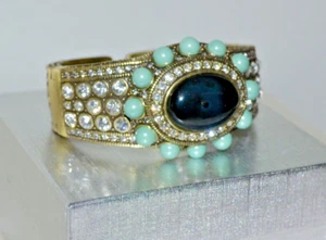 NIB $180 Heidi Daus "Suit Your Taste" Crystal Cuff Bracelet Black Turquoise M/L - Picture 1 of 8