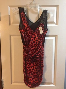 JOYCE LESLIE FORM FITTING RED BLK LACE TOP JEWEL SHOULDER HOUR GLASS DRESS 2-4 - Picture 1 of 7