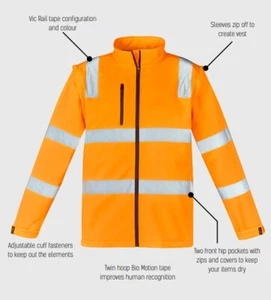 Syzmik Unisex 2 in 1 Hi Vis Vic Rail 2 in 1 Soft Shell Jacket Sleeves Zip off Ne - Bild 1 von 6