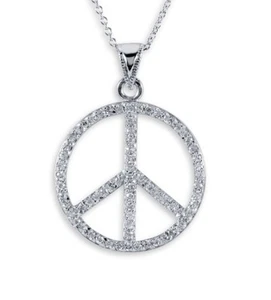 Collar dije redondo de plata esterlina 925 signo de paz circonial - Imagen 1 de 2