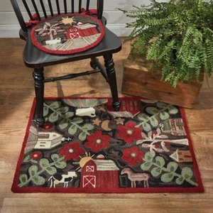 Primitive Farmhouse Theme Barn Church Cow Hooked Rug 2' X 3' - Picture 1 of 5