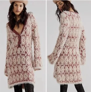 Free People Fuzzy Feelings Sweater Dress - Marsala Combo Size XS. NWOT - Picture 1 of 4
