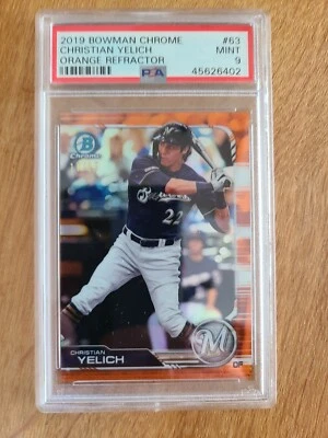 2019 Bowman Chrome Orange Refractor 17/25 Christian Yellich - Image 1 of 2