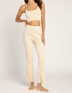Lulus Lounge Language 2 Piece Knit Set Beige Crop Top Pants Cozy Comfy - Picture 1 of 6