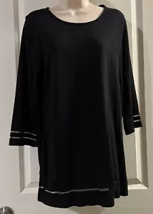 Karen Scott 3/4 Sleeve Black Tunic Top Size Small - Picture 1 of 6