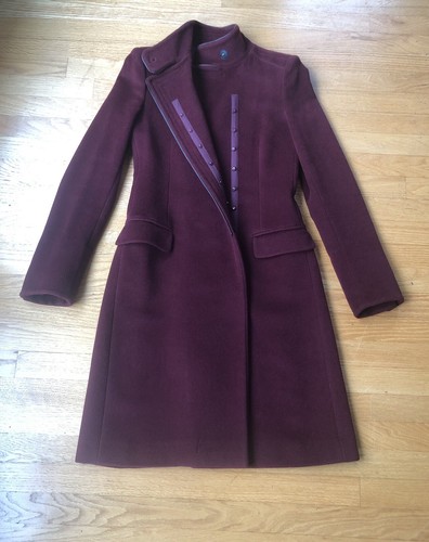 VERSACE Genny donna bellissimo cappotto bordeaux angora lana taglia 4 Italia pelle bordato