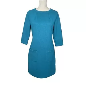 Boden Teal Blue Textured Sheath Dress Women’s Size 6P Patches Pockets Classic - Picture 1 of 7