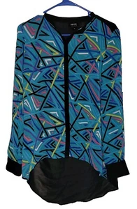 Nicole mehrfarbige Bluse mit Rollkragen und Knopfleiste fließend hoher niedriger Saum Größe XL - Bild 1 von 10
