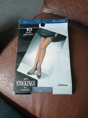Vintage Marks & Spencer Dotty Stockings  Navy Medium. BNWT - Image 1 of 3