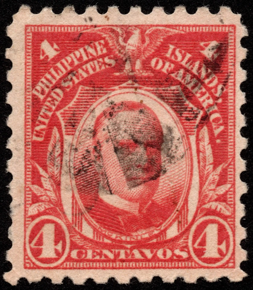 Philippines Stamp Scott #277 Used F-VF 4 Cents Carmine William McKinley Portrait - Image 1 of 1