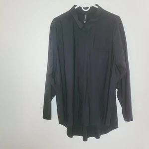 Athleta Urbanite Button Front Shirt Top 2X Black Stretchy Breathable Curve Hem - Picture 1 of 11