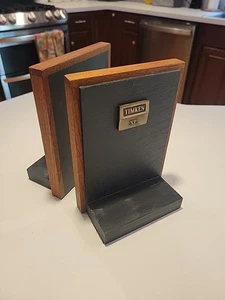 Rare - Harpswell House 300mil yr Slate And Wood Heavy Bookends - Timken - Picture 1 of 13