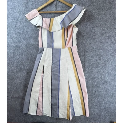 Vestido de día Asos 8 rosa pastel azul con un hombro volantes verano festival algodón Foto 1 de 4