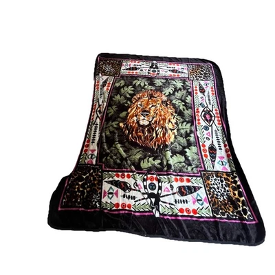 "Manta de felpa NovaTex tamaño king animal león peso pesado vintage aprox 100""x80""" Foto 1 de 4
