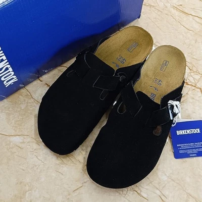 Birkenstock Boston Unisex Zuecos Zapatos Cuero Gamuza Suave Negro Talla Estrecha/Ancha Foto 1 de 4