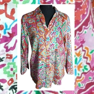 Lauren Ralph Lauren Damen M Paisley Hemd Button Down Front Split Manschette hell - Bild 1 von 12