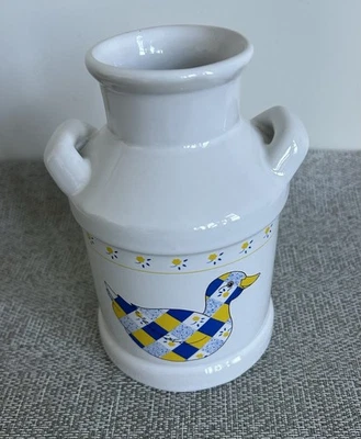 Vintage Patchwork Goose Milk Jug Vase Country Farmhouse Utensil Holder 6” Decor - Image 1 of 4