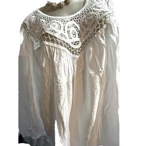 NWT Women's Grand And Greene Pure White Lace Peasant Long Blouse Size 1X 18 20 - Picture 1 of 10