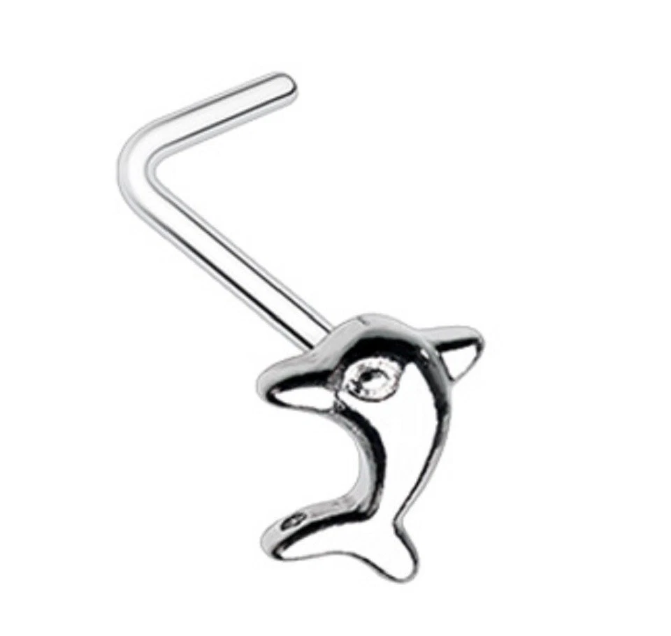 Nose Ring Stud Dolphin 316L Surgical Steel L bar  20g 1/4'' - Image 1 of 1
