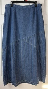 J Jill A Line Denim Skirt Sz 12 Blue Jean Midi Side Zip Boho Western Lagenlook - Picture 1 of 8