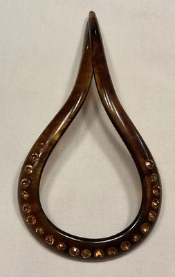 Старинная эдвардианская большая черепаховая вилка со стразами кристаллы 1910-1925 - Изображение 1 из 3