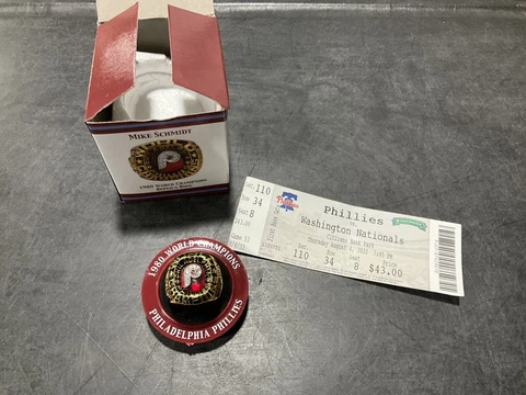 PHILLIES MIKE SCHMIDT 1980 WORLD SERIES REPLICA RING 8/4/22 TICKET STUB NEW SGA Cover