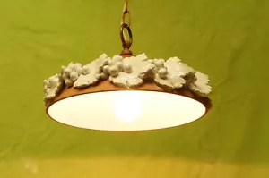Lampadario da soffitto coppa di cotto e foglie ceramica - Foto 1 di 10