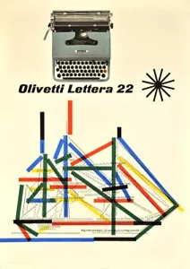 Olivetti Lettera 22 Máquina de escribir italiana publicidad Giclee estampado en lona 14x20 - Imagen 1 de 3