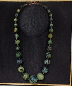 Big and Bold Green, Blue, Black Beaded Necklace 42cm to 46cm, statement necklace - Picture 1 of 6