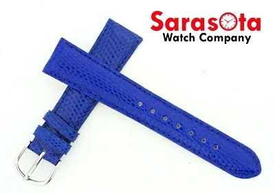 Correa de reloj de cuero cosido regular deBeer genuina lagarto 19 mm azul real Foto 1 de 2
