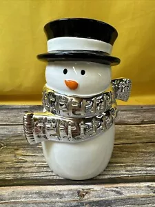 Bath & Body Works Ceramic SNOWMAN Luminary Candle Holder Black White Silver - Picture 1 of 8