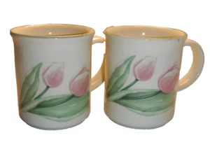 "2er Set Pfaltzgraff Garten Party Tassen - Rosa Tulpe/Kirsche USA Vintage Keramik" - Bild 1 von 2