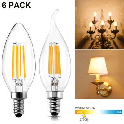 6X Dimmable E14 LED Candle Light Bulbs Vintage Chandelier Bulbs 2700K Warm White - Image 1 of 4