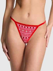 Victoria's Secret PINK Velvet-Trim V-String - S, M, L - VS Holiday Panty NWT - Picture 1 of 11